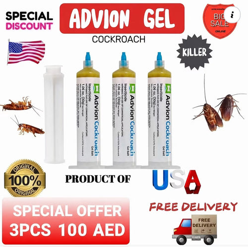 Advion Buy 2 & Get 1 Free Total 3PCS Cockroach Gel Bait Indoor & Outdoor Use Major Cockroach Species 30g